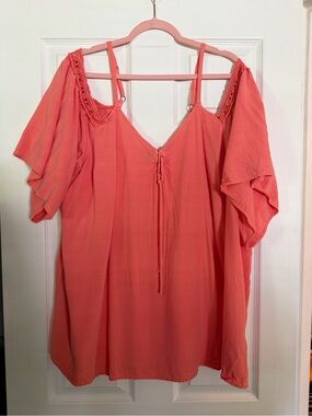 torrid Coral Cold-Shoulder Crochet Trim Tunic
